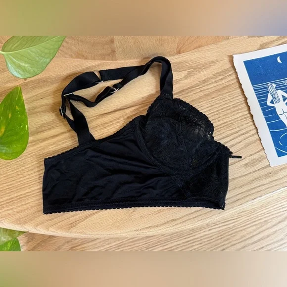 Lace French Plunge Bra 32C Black Front Zip Sheer Underwire - Picture 5 of 10